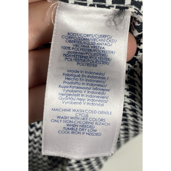 Chaps Ralph Lauren Top Size 1X Houndstooth Blouse Button Up Satin-y Old Money - Picture 8 of 11